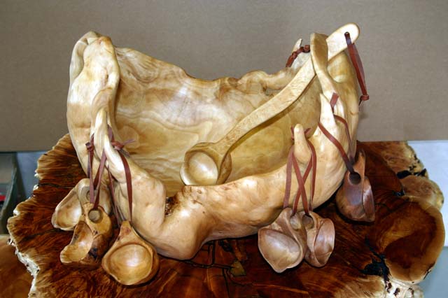 Punch bowl and small wooden cups