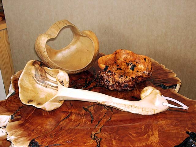 Burl ladle, fruit basket, dish 